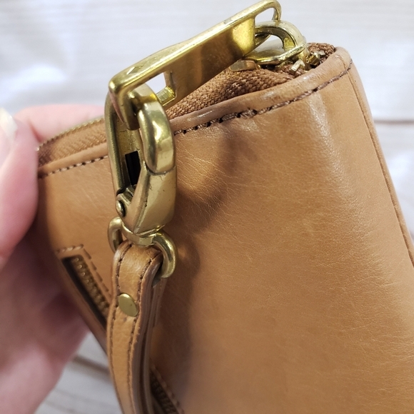 Fossil Boho Fall Leaves Camel Brown Leather Zip Wallet Wristlet READ 8" 2016 - Picture 6 of 15